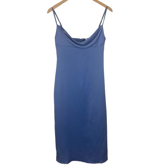 WeWoreWhat Cowl Midi Satin Charmeuse Slate Blue Slip Dress NEW Size 2 - Picture 2 of 9